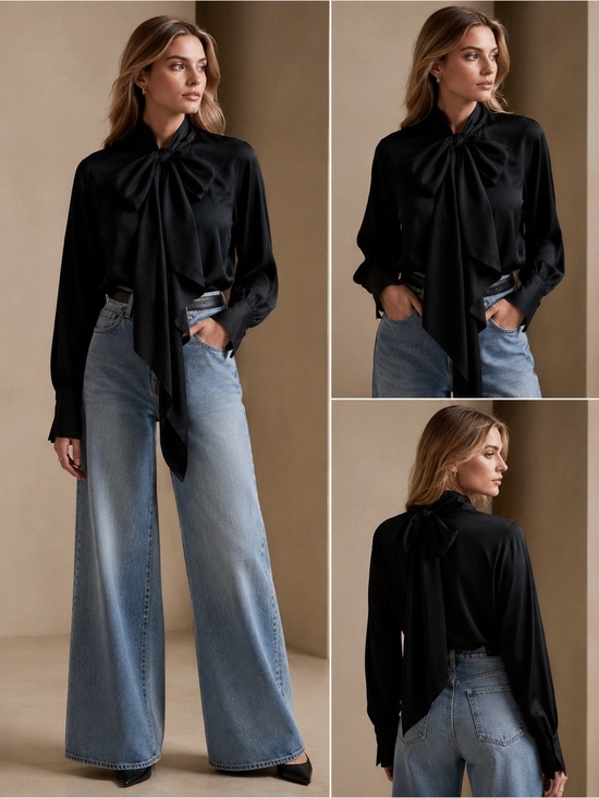 Banana Republic Tops - BNWT Banana Republic Black Scarf Tie Neck Blouse Large Sold Out Office Chic